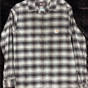Carhartt Men’s Black and White Plaid Button-Down Shirt